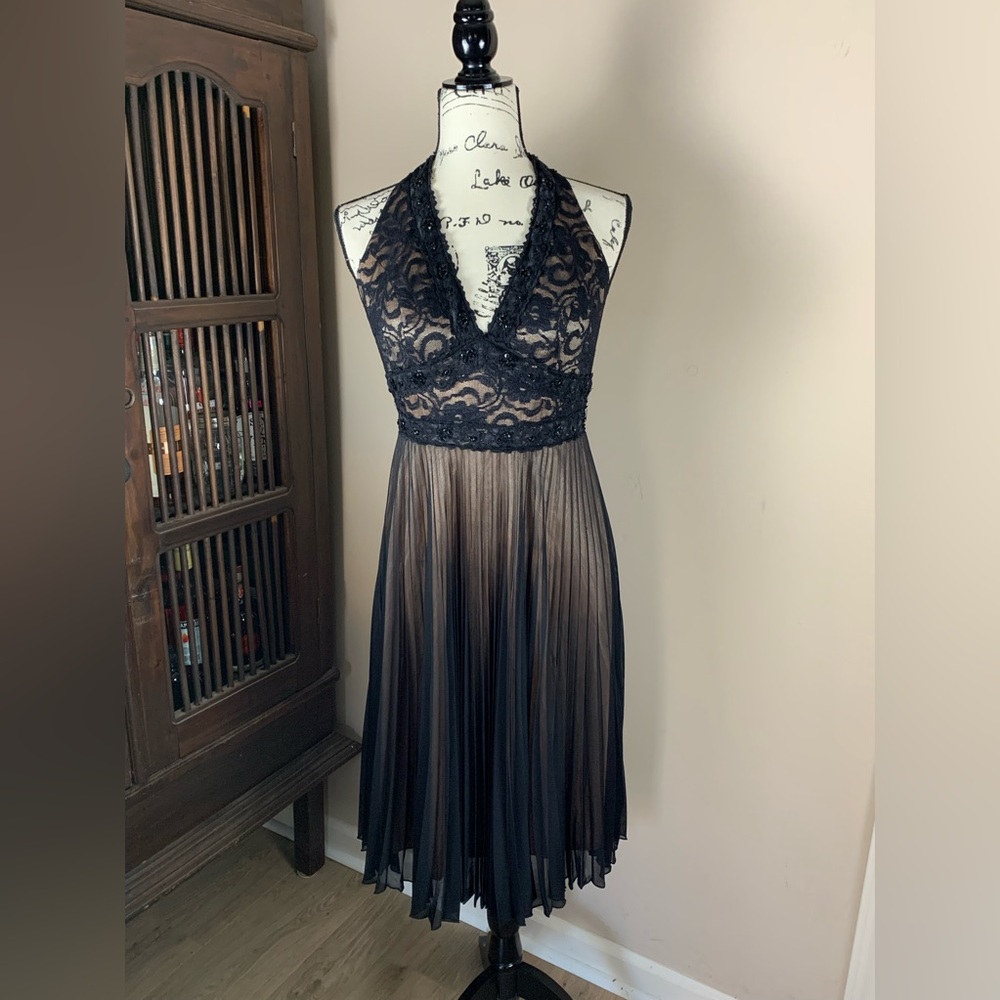 I.N. Studio Black Lace Beaded Halter Dress